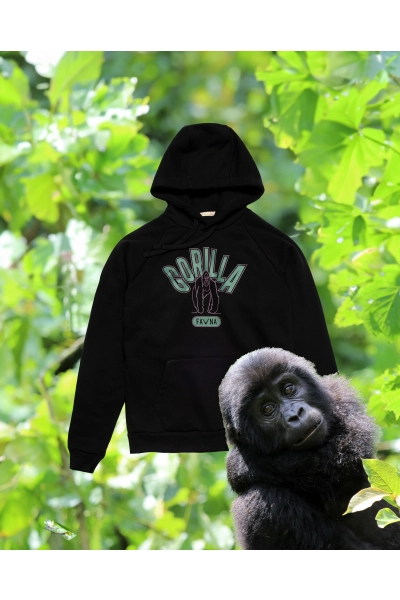 Bluza męska z kapturem z gorylem wschodnim - czarna